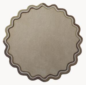 Tappeto rotondo in lana a pelo corto fatto a mano Leo Scallop Border