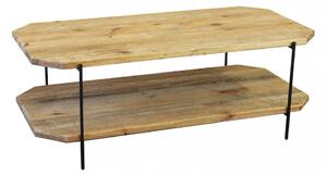 Tavolino basso a 2 ripiani da salotto interno o esterno in legno di pino e gambe in metallo nero Sifid