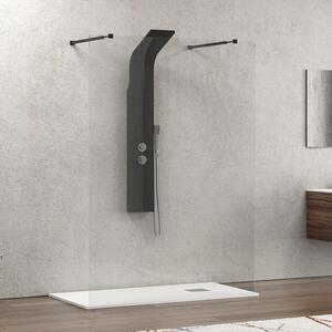 Kamalu walk-in doccia 150cm con staffe nere vetro trasparente kw3000n