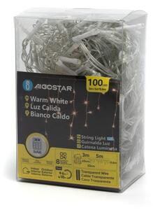 Aigostar-Catena LED natalizia da esterno 100xLED/8 funzioni 3xAA 8x0,6m IP44 bianco caldo