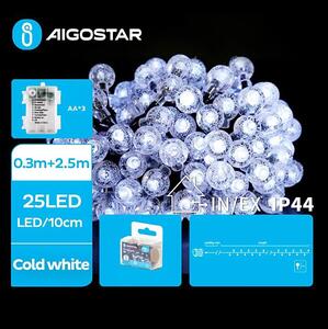 Aigostar - Catena luminosa LED per esterni 25xLED/3xAA/8 funzioni 2,8 m IP44 bianco freddo