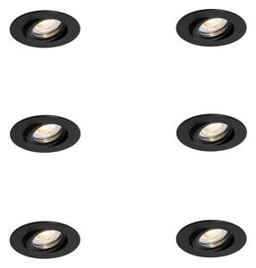 Set di 6 faretti da incasso neri orientabili 6,5 cm LED incluso IP54 Ultra Slim - Pupil