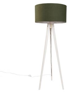 Lampada da terra treppiede bianca con paralume in tessuto verde scuro 50 cm - Tripod Classic