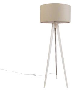 Lampada da terra treppiede bianca con paralume in tessuto marrone chiaro 50 cm - Tripod Classic