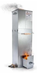 Eurocatch Affumicatore Telescopico Quadrato 101 cm - Affumicatore Zincato - Smoker da Esterno con Termometro e 10 Ganci - Per Pesce, Carne e BBQ