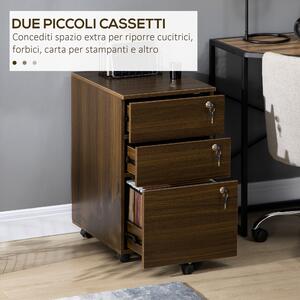 Vinsetto Schedario Portadocumenti per Studio e Ufficio in MDF con 3 Cassetti e Ruote, 40x50x68.5 cm, Marrone