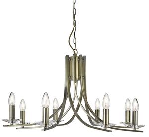 Lampadario Industrial-Nordico Ascona Acciaio Ottone Vetro 8 Luci E14