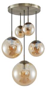 Lampada a sospensione Lindby, Teeja, dimmerabile, Bronzo / Ottone anticato, Soggiorno, Vetro, Vintage