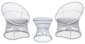 Set di bistrot tavolo e 2 sedie in rattan e vetro temperato bianco sporco balcone terrazzo giardino esterno Beliani
