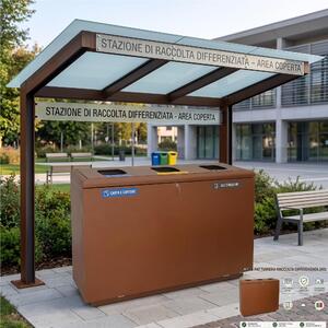 Pattumiera, aperture Superiore , per raccolta differenziata in acciaio 3 scomparti 80 litri totale da 240 L Dimensioni 120x40xh 90 cm-kg 40 scomparti da 240 lt colore Corten
