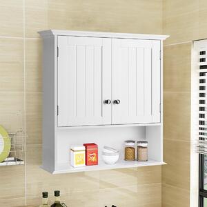 Costway Mobile sospeso da bagno a parete con ante e ripiani, Mobile in legno per cucina camera da letto Bianco