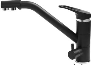 Rubinetto da cucina, con attacco acqua a 3 vie, design moderno, colore nero