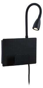 Applique da parete Paulmann, Halina USB, Nero, Camera da letto, Metallo, Moderno