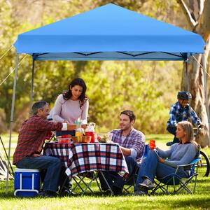 Costway Tenda con parete laterale smontabile e altezza regolabile, Gazebo pieghevole con borsa con rotelle Blu