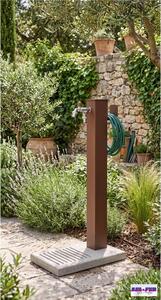 Fontana da Giardino Con Base In Cemento Pronta Istallazione Base rettangolare Doppio Rubinetto Dimensioni 40x40x h 89 cm - peso 15.8 kg un rubinetto con innesto rapido, Colore Ruggine