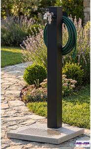 Fontana da Giardino Con Base In Cemento Pronta Istallazione Base rettangolare Doppio Rubinetto Dimensioni 40x40x h 89 cm - peso 15.8 kg un rubinetto con innesto rapido, Colore Antracite