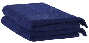 Set di 2 asciugamani bagno in spugna di cotone blu marino con nappe decorative Beliani