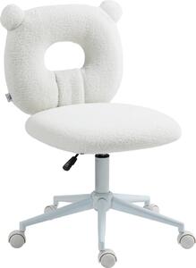 Sedia da ufficio HOMCOM, regolabile in altezza, sedia da scrivania in velluto teddy, sedia girevole, colore bianco