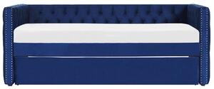 Struttura letto estraibile blu velluto misura singola 90 x 200 con rete a doghe con bottoni abbottonati finiture Glam Beliani