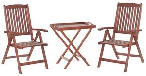 Set da bistrot da giardino in legno di acacia scuro con cuscini rossi tavolo da tè 2 sedie pieghevoli resistenti ai raggi UV Beliani