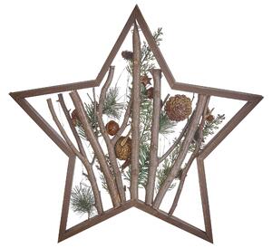 Figura decorativa legno stella di natale LED 46 cm con pigne legno scuro design rustico boho Beliani