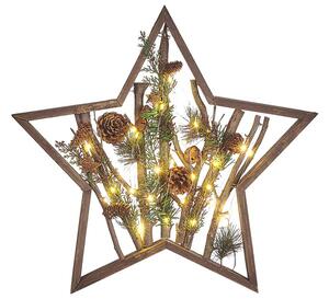 Figura decorativa legno stella di natale LED 46 cm con pigne legno scuro design rustico boho Beliani