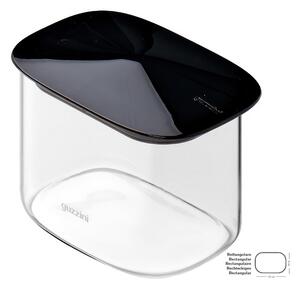 Barattolo in Vetro Borosilicato Rettangolare-S FRESH&STYLE Dimensioni 14x9x h 10 cm �600 ml con coperchio salva freschezza e guarnizione Tappo Nero