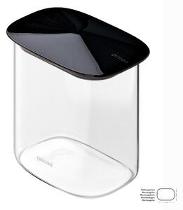 Barattolo in Vetro Borosilicato Rettangolare-M FRESH&STYLE Dimensioni 14x9x h 14cm �1000 ml con coperchio salva freschezza e guarnizione Tappo Nero