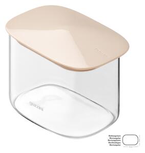 Barattolo in Vetro Borosilicato Rettangolare-S FRESH&STYLE Dimensioni 14x9x h 10 cm �600 ml con coperchio salva freschezza e guarnizione Tappo Argilla Chiaro