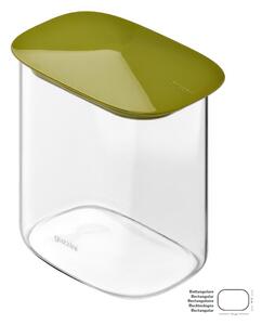 Barattolo in Vetro Borosilicato Rettangolare-M FRESH&STYLE Dimensioni 14x9x h 14cm �1000 ml con coperchio salva freschezza e guarnizione Tappo Verde avocado