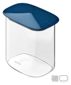 Barattolo in Vetro Borosilicato Rettangolare-M FRESH&STYLE Dimensioni 14x9x h 14cm �1000 ml con coperchio salva freschezza e guarnizione Tappo Blu aria