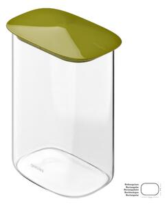 Barattolo in Vetro Borosilicato Rettangolare-L FRESH&STYLE Dimensioni 14x9x h 19,2cm �1300 ml con coperchio salva freschezza e guarnizione Tappo Verde avocado