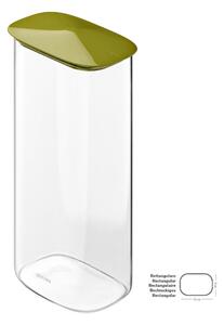 Barattolo in Vetro Borosilicato Rettangolare-XL FRESH&STYLE Dimensioni 14x9x h28,4 cm �2100 ml con coperchio salva freschezza e guarnizione Tappo Verde Avocado