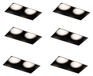 Set di 6 faretti incasso neri GU10 50mm 2 luci senza cornice - Oneon