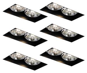 Set di 6 faretti incasso neri GU10 70mm 2 luci senza cornice - Oneon