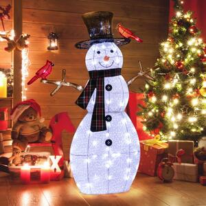 Costway Decorazione natalizia luminosa snowman e redbirds, Ornamento snowman pre-illuminato da 127cm con pali di sostegno