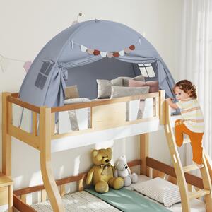 Costway Tenda castello letto matrimoniale 2 finestre bandiere pieghevole, Tenda gioco portatile privacy per bambini 3+ anni Grigio