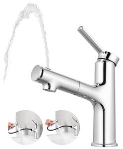 Miscelatore per lavabo con doccetta estraibile, 3 modalità di flusso dell'acqua, miscelatore monocomando, finitura cromata lucida