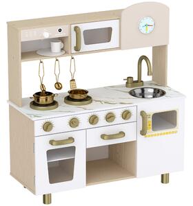 AIYAPLAY Cucina Giocattolo per Bambini con Macchina del Caffè Girevole, Fornelli, Rubinetto e Orologio, 3-6 Anni, Bianco | Aosom Italy