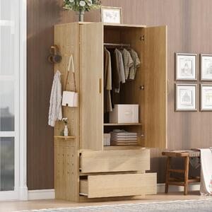 Armadio Merax con pannello forato e scomparti nascosti, mobiletto alto con 2 cassetti, armadio per bambini con appendiabiti, mobile multifunzionale, stile naturale