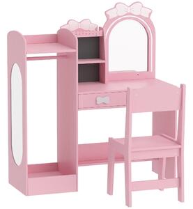 AIYAPLAY Toeletta per Bambini 3 in 1 con Sgabello, Specchio con Luci a 2 Colori e Appendiabiti, Rosa, 3-8 Anni | Aosom Italy