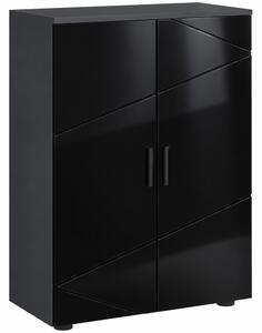 Kleankin Mobiletto Bagno 2 Ante con rivestimento di protezione dall'acqua, Armadietto con 3 ripiani e Chiusura Ammortizzata, Legno, Nero|Aosom Italy