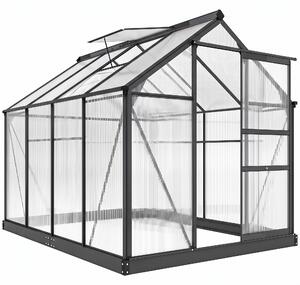 Outsunny Serra in Policarbonato e Alluminio con Porta Scorrevole, Presa d'Aria e Grondaia, 190x252x201 cm, Grigio | Aosom Italy