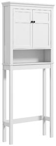 HOMCOM Mobile Sopra WC con Armadietto a 2 Ante e Ripiano Aperto, Barra Inferiore, 70x20x175 cm, Bianco | Aosom Italy