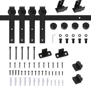 HOMCOM Kit Porta Scorrevole con Binari, Fermi e Guide, Stile Industriale, in Acciaio al Carbonio, 183x0.4x25 cm, Nero | Aosom Italy