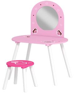 AIYAPLAY Set Toeletta Trucco Bambina 3-6 Anni con Sgabello, Specchio Infrangibile, Design con Cuori, Rosa | Aosom Italy