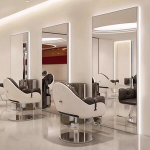 Consolle per parrucchieri, barbieri e centri estetici con specchio LED 200x80 PRO argento