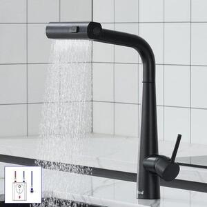 Rubinetto girevole a 360 gradi in acciaio inossidabile, rubinetto da cucina estraibile nero, miscelatore a 3 vie, rubinetto per boiler e rubinetto da incasso