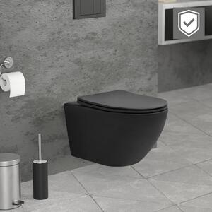LuxeBath WC sospeso senza bordo con rivestimento nano, nero opaco, lungo