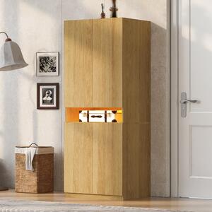 Armadio Merax con 2 ante e illuminazione a LED, armadio singolo con barra appendiabiti e ripiani, armadio per bambini con ampio spazio di stoccaggio, colore legno